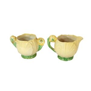 Carlton‎ Ware Creamer & Sugar Bowl Yellow Leaves Buttercups Porcelain Australian